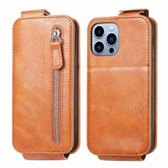 Vertical Flip Phone Protective Cover for iPhone 13 Pro 6.1 inch, Zipper Wallet PU Leather + TPU Stand Case