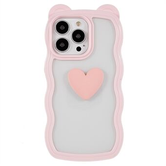 Irrotettava 2-in-1-puhelinkotelo iPhone 13 Pro , 6,1 tuumaa, söpö karhukorvakoriste, sydämen muotoinen kuvio PC+TPU-soluhybridikuori