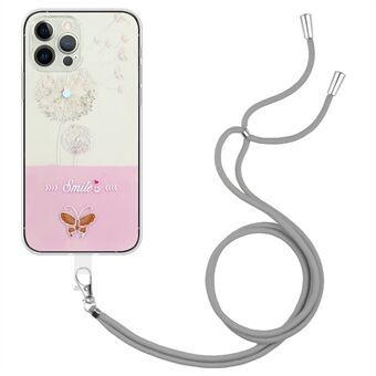 IPhone 13 Pro 6,1 tuuman kohokuvioidulle lakatuksi Butterfly TPU -kuorelle Slim Fit Design suojaava puhelimen kansi kaulanauhalla