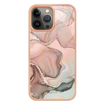 IPhone 13 Pro 6,1 tuuman YB IMD Series-16 Style E Marble Pattern -puhelinkotelolle Galvanointikehys IMD 2,0 mm TPU Scratch Suojakuori - Vaaleanpunainen