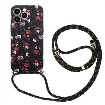 IPhone 13 Pro 6,1 tuuman IMD-kukkakuvioinen painettu puhelimen kansi Joustava TPU-suojakotelo kaulanauhalla