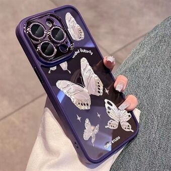 IPhone 13 Pro Kovalasi + Joustava TPU-puhelinkotelo Glittery Powder Decor Platinum Butterfly Cover