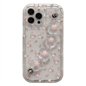 IPhone 13 Pro Flower Pattern Clear -puhelinkotelolle Scratch TPU-suojus kukkakoristeluketjulla