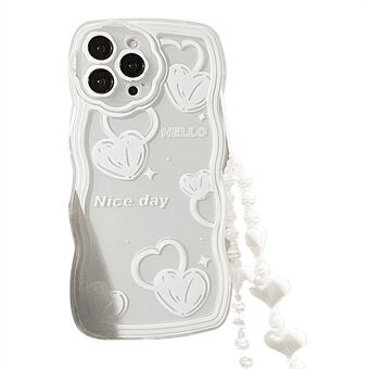 Kirkas sydänkuvioinen suojus iPhone 13 Pro 6,1 tuuman TPU Shell Wavy Edge -matkapuhelinkotelolle rannehihnalla