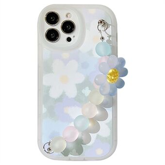 IPhone 13 Pro Slim-Fit TPU -matkapuhelimen kotelolle kukkakuvioinen koriste-puhelimen kansi helmiketjulla