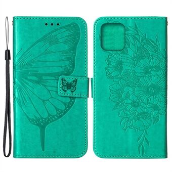 Jälki Butterfly Flower Pattern Hyvin suojattu nahkainen lompakkopuhelinkotelo Stand iPhone 13 minille 5,4 tuumaa