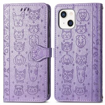 Iskunkestävä kotelon painatus Cat Dog Pattern Design PU-nahkakuori iPhone 13 minille 5,4 tuumaa