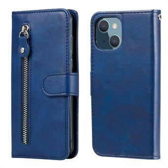 Pudotuksenkestävä vetoketjutasku nahkainen lompakko puhelimen kuori iPhone 13 mini - Blue