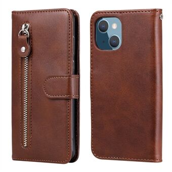 Pudotuksenkestävä vetoketjutasku nahkainen lompakko puhelimen kuori iPhone 13 mini - Brown