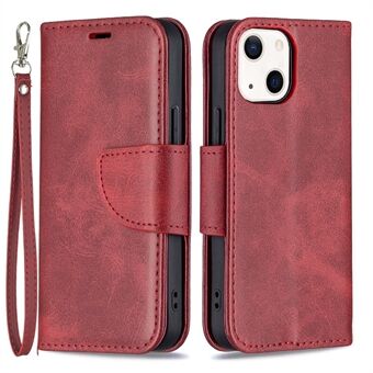 Yksivärinen nahkainen lompakkokotelo Puhelinkuori hihnalla iPhone 13 mini - Red