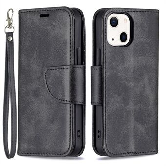 Yksivärinen nahkainen lompakkokotelo Puhelinkuori hihnalla iPhone 13 mini - Black
