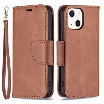 Yksivärinen nahkainen lompakkokotelo Puhelinkuori hihnalla iPhone 13 mini - Brown