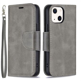 Yksivärinen nahkainen lompakkokotelo Puhelinkuori hihnalla iPhone 13 mini - Grey