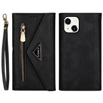 Täyssuojattu nahkainen vetoketjullinen lompakko Design Skin Feeling -puhelinkotelo Stand ja hihnalla iPhone 13 mini - Black