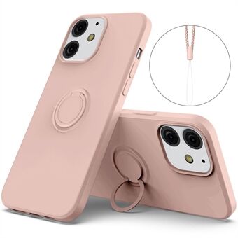 360° pyörivä Ring Pudotuksenkestävä ympäristöystävällinen nestemäinen silikoni puhelimen suojakuori ja kätevä hihna iPhone 13 minille - vaaleanpunainen
