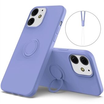 360° pyörivä Ring Pudotuksenkestävä ympäristöystävällinen nestemäinen silikoni puhelimen suojakuori ja kätevä hihna iPhone 13 minille - violetti