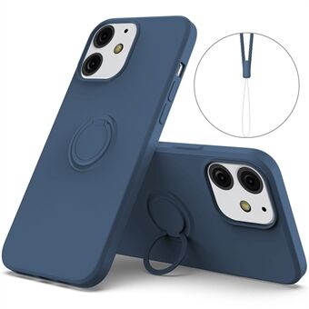 360° pyörivä Ring Pudotuksenkestävä ympäristöystävällinen nestemäinen silikoni puhelimen suojakuori ja kätevä hihna iPhone 13 minille - Midnight Blue