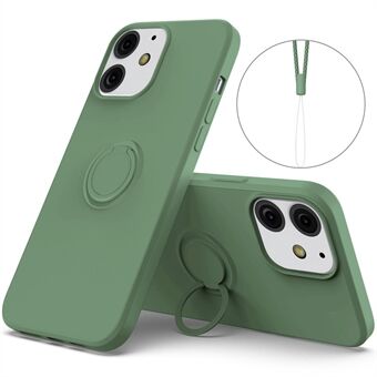 360° pyörivä Ring Pudotuksenkestävä ympäristöystävällinen nestemäinen silikoni puhelimen suojakuori kätevällä hihnalla iPhone 13 minille - vihreä