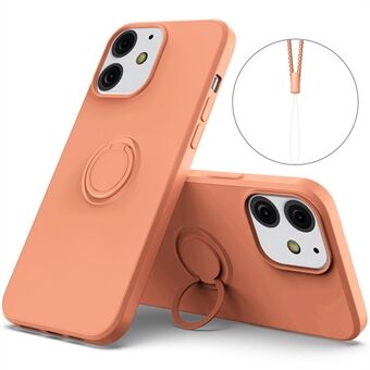 360° pyörivä Ring Pudotuksenkestävä ympäristöystävällinen nestemäinen silikoni puhelimen suojakuori ja kätevä hihna iPhone 13 minille - oranssi