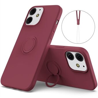 360° pyörivä Ring Pudotuksenkestävä ympäristöystävällinen nestemäinen silikoni puhelimen suojakuori ja kätevä hihna iPhone 13 minille - viininpunainen