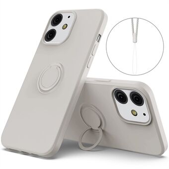 360° pyörivä Ring Pudotuksenkestävä ympäristöystävällinen nestemäinen silikoni puhelimen suojakuori ja kätevä hihna iPhone 13 minille - harmaa