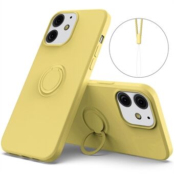 360° pyörivä Ring Pudotuksenkestävä ympäristöystävällinen nestemäinen silikoni puhelimen suojakuori kätevällä hihnalla iPhone 13 minille - keltainen