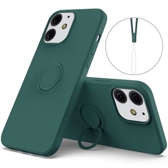 360° pyörivä Ring Pudotuksenkestävä ympäristöystävällinen nestemäinen silikoni puhelimen suojakuori ja kätevä hihna iPhone 13 minille - musta vihreä