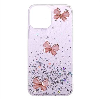 Sparkle Glitter 3D Butterfly Pattern Epoksi Pehmeä TPU-puhelimen suojakuori iPhone 13 minille 5,4 tuumaa