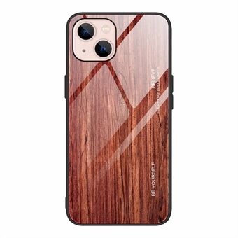 Wood Grain Design TPU + karkaistu lasi takakuoren puhelimen kotelo iPhone 13 mini 5,4 tuumalle