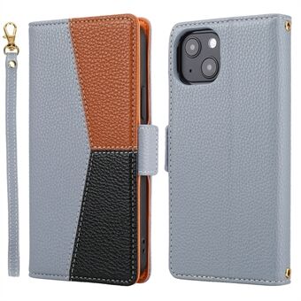 Litchi Texture Splicing PU-nahkainen lompakkokotelo Täysi suojaus Premium Flip Stand suojus magneettisella sulkimella ja hihnalla iPhone 13 mini 5,4 tuumalle