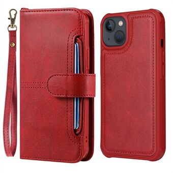 Irrotettava 2-in-1 Iskunkestävä Scratch nappikiinnitys Kätevä hihna Useita korttipaikkoja Stand PU-nahkainen puhelinkotelo iPhone 13 mini - Red