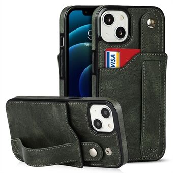 Käsihihna Kickstand Card Slot Design RFID-estotoiminto PU-nahkapäällysteinen TPU-puhelinkotelo iPhone 13 minille - Emerald