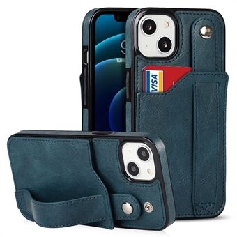 Käsihihna Kickstand Card Slot Design RFID-estotoiminto PU-nahkapäällysteinen TPU-puhelinkotelo iPhone 13 minille - Sapphire