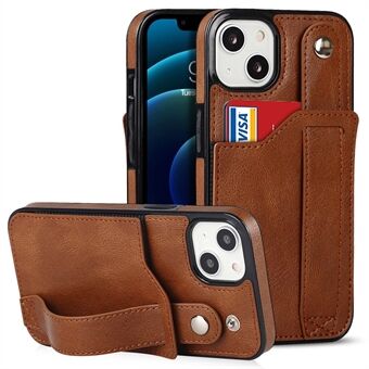 Käsihihna Kickstand Card Slot Design RFID-estotoiminto PU-nahkapäällysteinen TPU-puhelinkotelo iPhone 13 minille - Brown