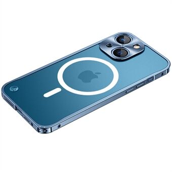 Karkaistu lasi + metallihybridi Scratch puhelinkuori Matta läpinäkyvä suojakuori, jossa on magneettinen langaton latausominaisuus iPhone 13 mini - Blue