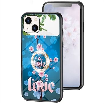 Magic Mirror Series Flower Pattern Phone Case for iPhone 13 mini 5.4 inch, Mirror Design Tempered Glass + PC Back TPU Frame Protective Cover with Ring Kickstand