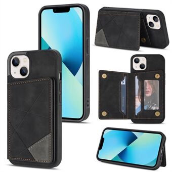 For iPhone 13 mini 5.4 inch Kickstand Card Pocket Imprinting PU Leather Phone Back Case with Line Splicing Design