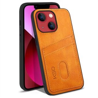 KSQ 003 Series for iPhone 13 mini 5.4 inch Shockproof Protective Case PU Leather Coated PC+TPU Hybrid Phone Shell with Card Slots