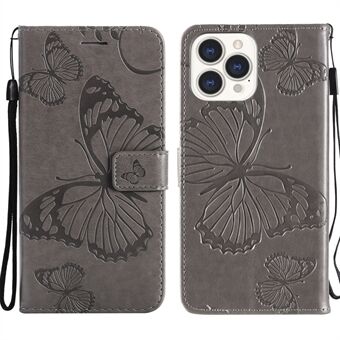 Täysi suojaus painatus Butterfly nahkainen matkapuhelintelineen Stand hihnalla iPhone 13 Pro Max 6,7 tuumalle