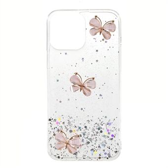 3D Butterfly Pattern Glitter Powder Epoksi TPU-puhelimen kuorensuoja iPhone 13 Pro Max 6,7 tuumalle
