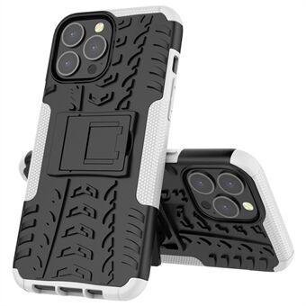 Heavy Duty Protection Tire Texture PC + TPU iskunkestävä suojakotelo jalustalla iPhone 13 Pro Max 6,7 tuumalle