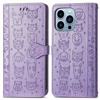 Cat Dog Pattern Stand Täysi suojaus Tyylikäs kaksipuolinen magneettilukko PU-nahkainen lompakkojalusta Puhelinkuori iPhone 13 Pro Max 6,7 tuumalle