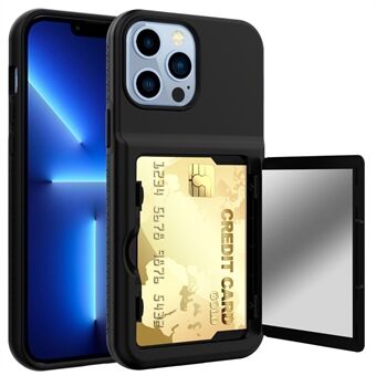 Pudotussuoja akryyli + TPU-hybridikotelon kansi korttipidikkeellä ja piilopeilillä iPhone 13 Pro Max 6,7 tuumalle - musta