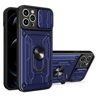 Ring Kickstand Scratch Pudotuksenkestävä liukuva kameran kansi PC + TPU-puhelimen hybridikotelo irrotettavalla työntökorttipaikalla iPhone 13 Pro Max 6,7 tuumalle