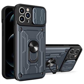 Slide Camera Protector PC + TPU putoamisen estävä puhelinkotelo, jossa irrotettava korttipidike ja Ring iPhone 13 Pro Max 6,7 tuumalle