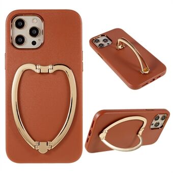 For iPhone 13 Pro Max 6.7 inch Metal Kickstand Electroplating Buttons Cell Phone Cover PU Leather Coating PC+TPU Hybrid Mobile Phone Case