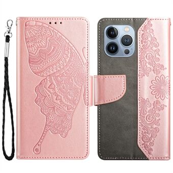 Imprinting Butterfly Flower Case for iPhone 13 Pro Max 6.7 inch, PU Leather Wallet Stand Phone Cover