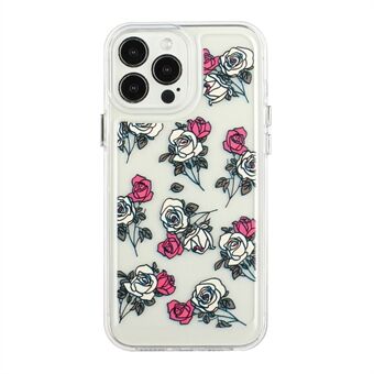 Flower Series for iPhone 13 Pro Max 6.7 inch Acrylic+TPU Electroplated Metal Buttons Cover Flower Pattern Printed 2mm Thickened Anti-fall Phone Case