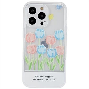 IPhone 13 Pro Max 6,7 tuuman Tulips Flowers Pattern -tulostuskotelolle Pehmeä TPU-kameran suojakuori piilotelineellä