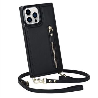 Pudotusta estävä puhelinkotelo iPhone 13 Pro Max 6,7 tuuman iskunkestävälle lompakkokotelolle TPU PU -nahkainen suojakuori vetoketjullisella pussilla / olkahihnalla
